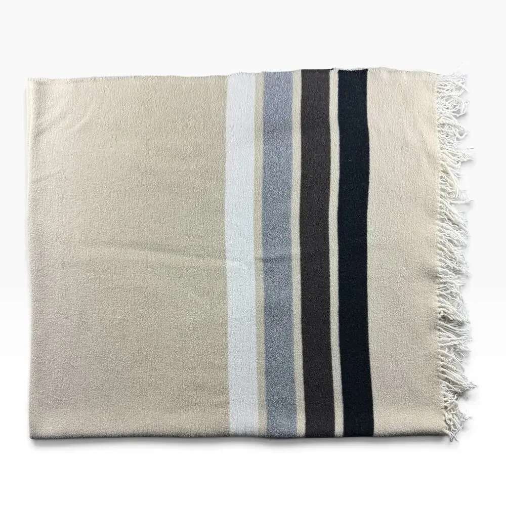 Sackcloth & Ashes Throw Blanket 59x70 Wool Blend Made Italy Striped Fringe